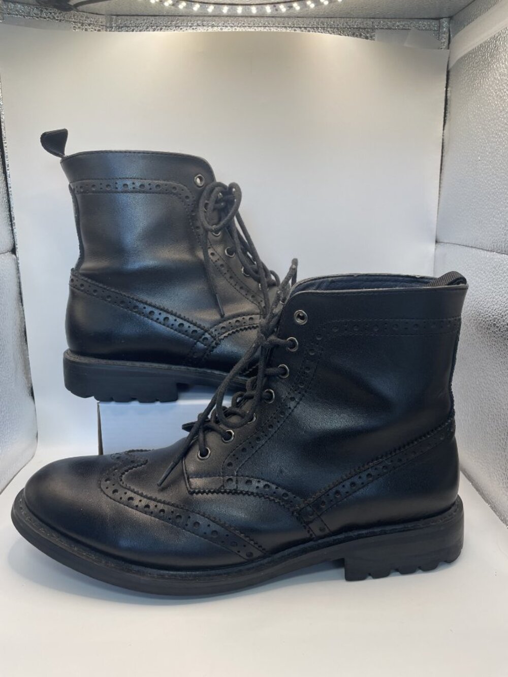 Joseph Abboud Wingtip Lug Boots Leather Ankle Boots Chukka Philip Black Men’s 11